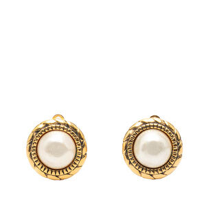 Pre-Loved Chanel Gold Plated Faux Pearl Round Clip on Earrings